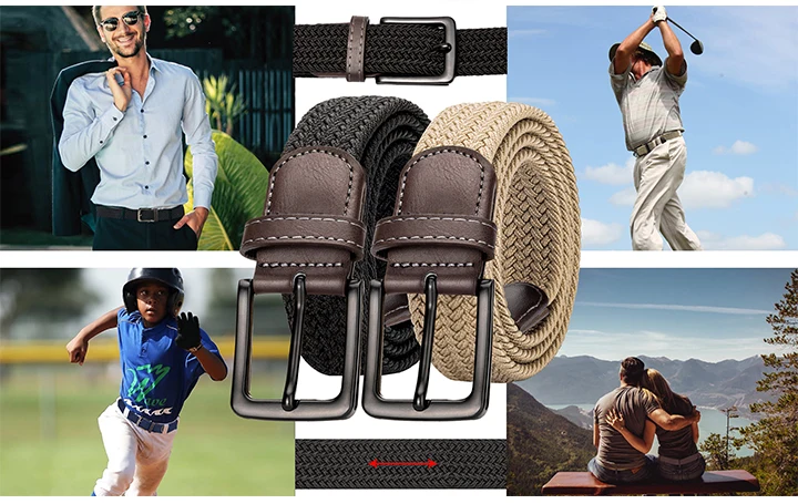 MaiKun 2PCS Canvas Men Belts Fashion Elastic Metal Pin Buckle Military Tactical Raided Stretch Woven Belts For Men For Work