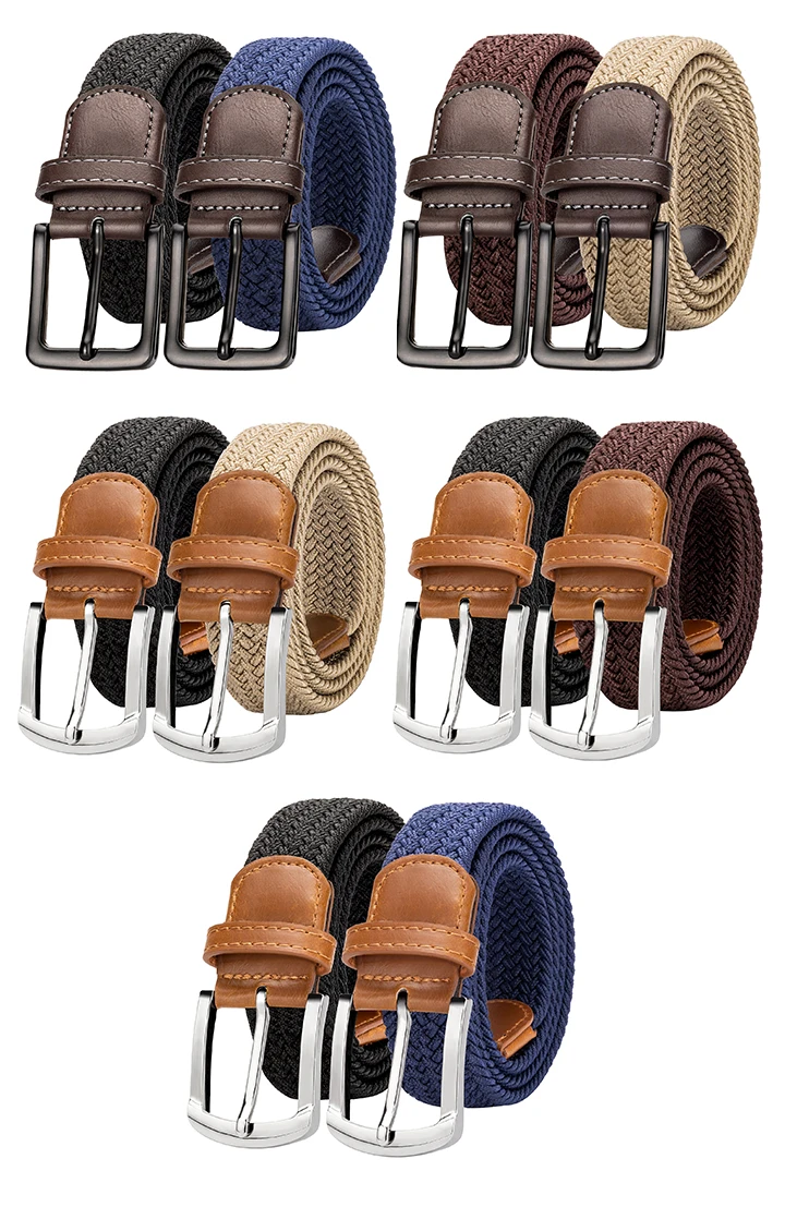 MaiKun 2PCS Canvas Men Belts Fashion Elastic Metal Pin Buckle Military Tactical Raided Stretch Woven Belts For Men For Work