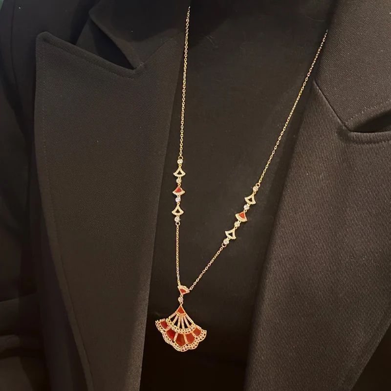 Designer Collection Dinner Party Long Necklace Earrings Inlay Cubic Zircon Carnelian Mother Of Pearl Pendant Jewelry Sets