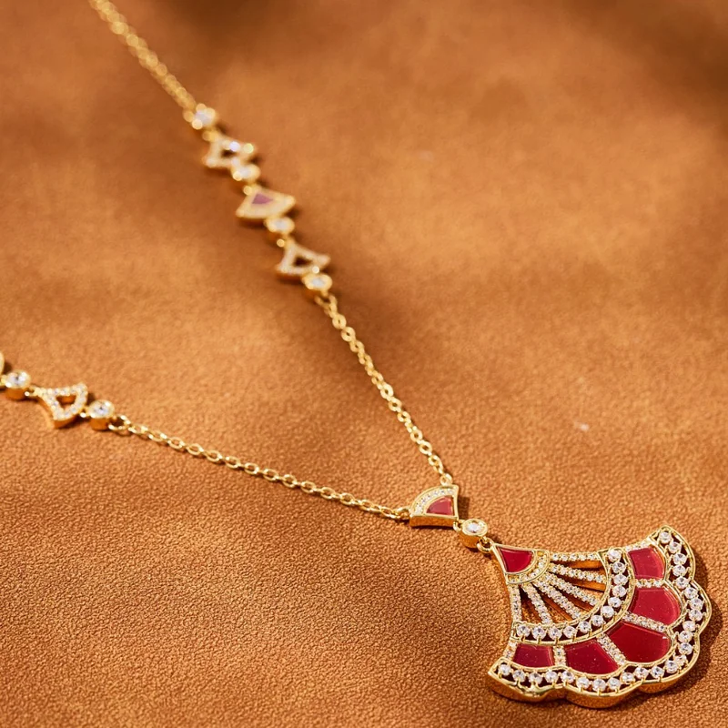 Designer Collection Dinner Party Long Necklace Earrings Inlay Cubic Zircon Carnelian Mother Of Pearl Pendant Jewelry Sets