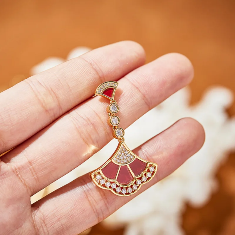 Designer Collection Dinner Party Long Necklace Earrings Inlay Cubic Zircon Carnelian Mother Of Pearl Pendant Jewelry Sets