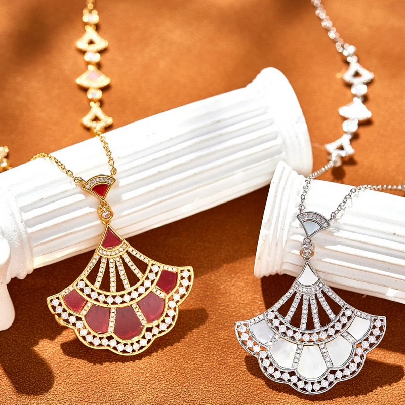 Designer Collection Dinner Party Long Necklace Earrings Inlay Cubic Zircon Carnelian Mother Of Pearl Pendant Jewelry Sets