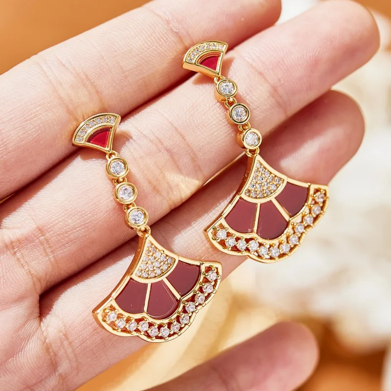 Designer Collection Dinner Party Long Necklace Earrings Inlay Cubic Zircon Carnelian Mother Of Pearl Pendant Jewelry Sets