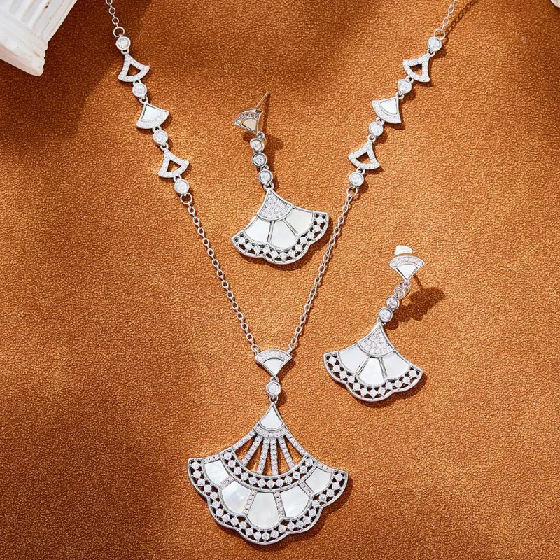 Designer Collection Dinner Party Long Necklace Earrings Inlay Cubic Zircon Carnelian Mother Of Pearl Pendant Jewelry Sets