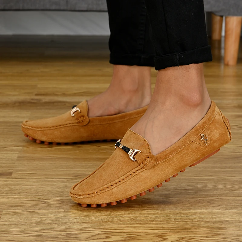 YRZL Loafers Men Casual Fashion Suede Men Shoes Lightweight Soft Genuine Leather Moccasins Slip on Driving Shoes for Men Size 48