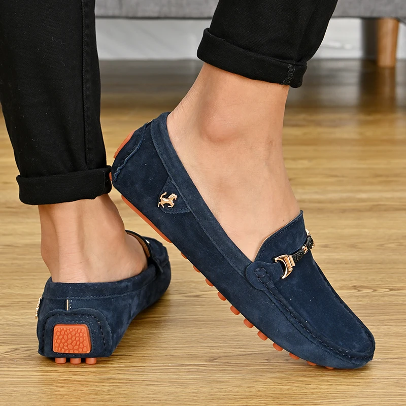 YRZL Loafers Men Casual Fashion Suede Men Shoes Lightweight Soft Genuine Leather Moccasins Slip on Driving Shoes for Men Size 48