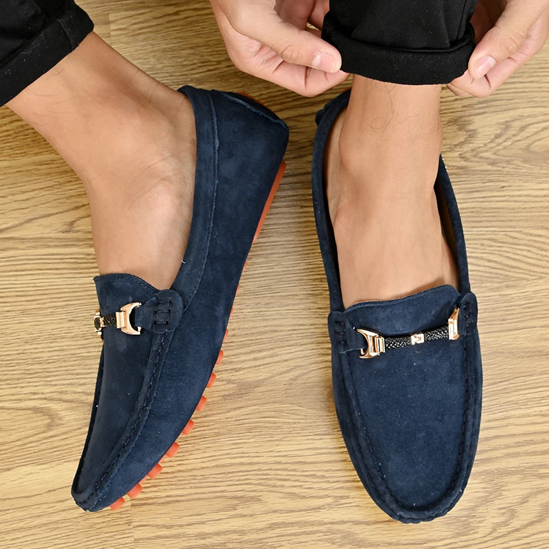 YRZL Loafers Men Casual Fashion Suede Men Shoes Lightweight Soft Genuine Leather Moccasins Slip on Driving Shoes for Men Size 48