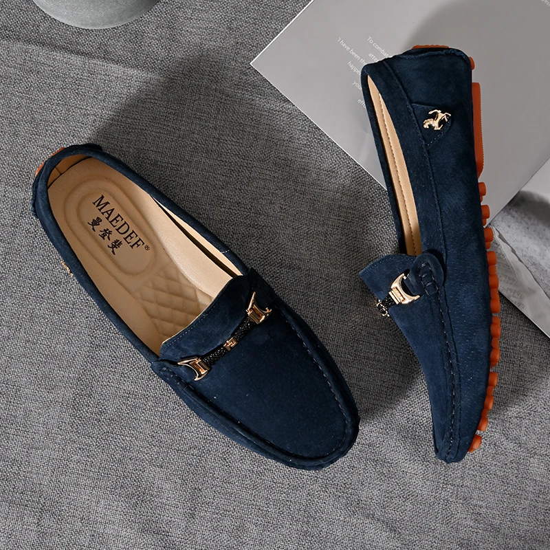 YRZL Loafers Men Casual Fashion Suede Men Shoes Lightweight Soft Genuine Leather Moccasins Slip on Driving Shoes for Men Size 48