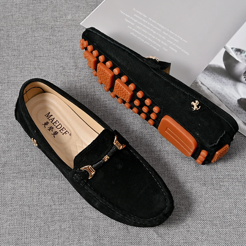 YRZL Loafers Men Casual Fashion Suede Men Shoes Lightweight Soft Genuine Leather Moccasins Slip on Driving Shoes for Men Size 48