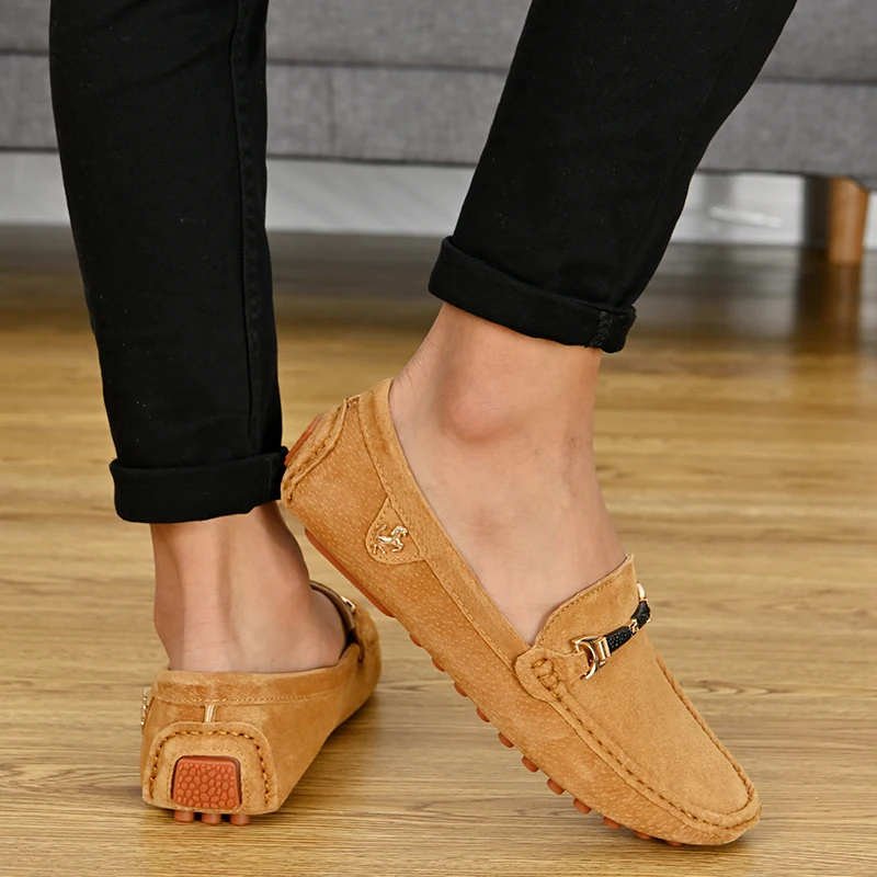 YRZL Loafers Men Casual Fashion Suede Men Shoes Lightweight Soft Genuine Leather Moccasins Slip on Driving Shoes for Men Size 48