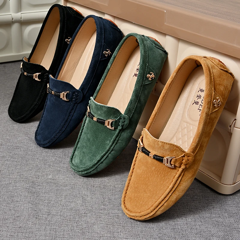 YRZL Loafers Men Casual Fashion Suede Men Shoes Lightweight Soft Genuine Leather Moccasins Slip on Driving Shoes for Men Size 48