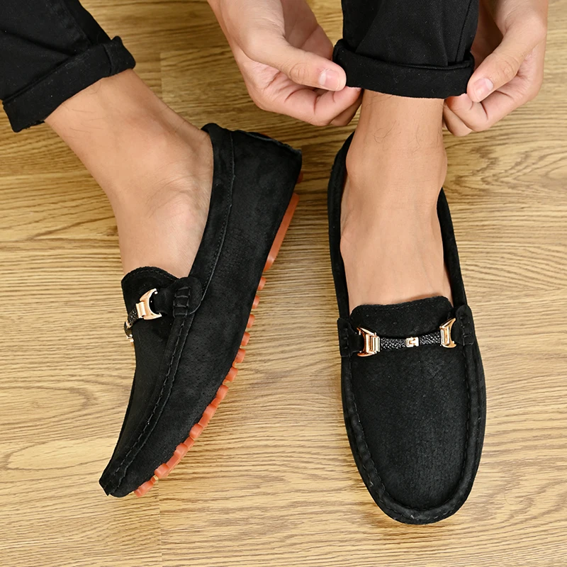 YRZL Loafers Men Casual Fashion Suede Men Shoes Lightweight Soft Genuine Leather Moccasins Slip on Driving Shoes for Men Size 48