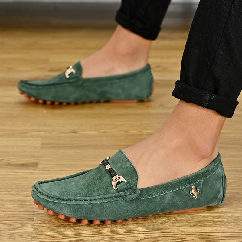 YRZL Loafers Men Casual Fashion Suede Men Shoes Lightweight Soft Genuine Leather Moccasins Slip on Driving Shoes for Men Size 48