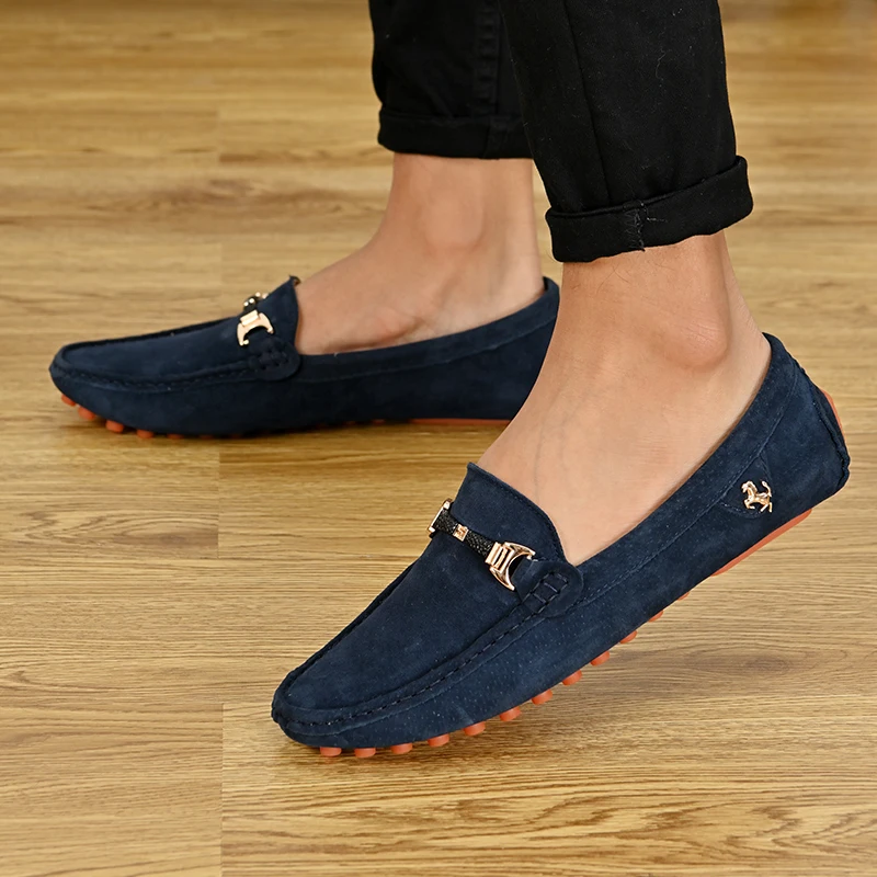 YRZL Loafers Men Casual Fashion Suede Men Shoes Lightweight Soft Genuine Leather Moccasins Slip on Driving Shoes for Men Size 48