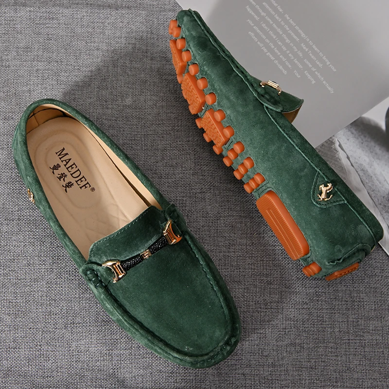 YRZL Loafers Men Casual Fashion Suede Men Shoes Lightweight Soft Genuine Leather Moccasins Slip on Driving Shoes for Men Size 48