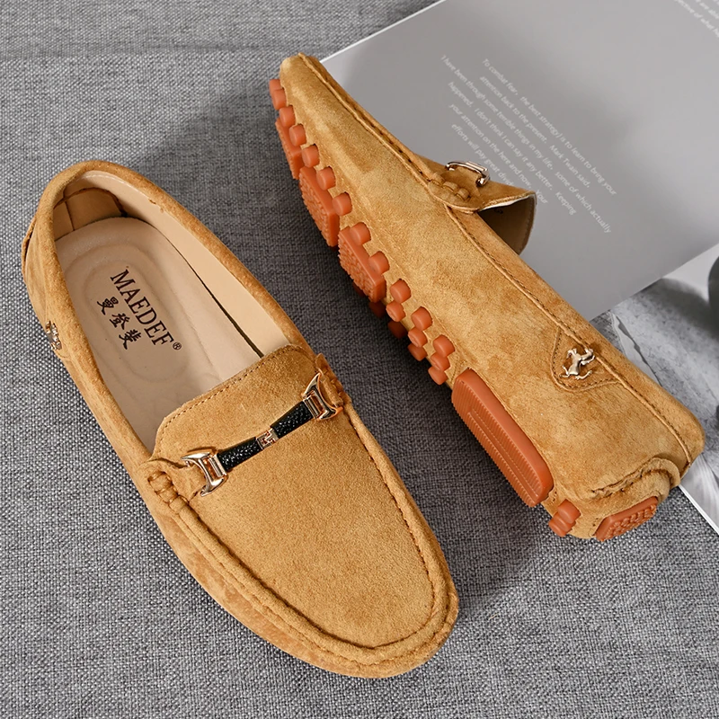 YRZL Loafers Men Casual Fashion Suede Men Shoes Lightweight Soft Genuine Leather Moccasins Slip on Driving Shoes for Men Size 48