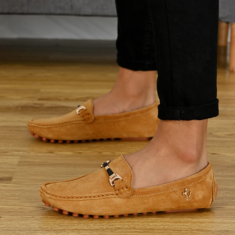 YRZL Loafers Men Casual Fashion Suede Men Shoes Lightweight Soft Genuine Leather Moccasins Slip on Driving Shoes for Men Size 48