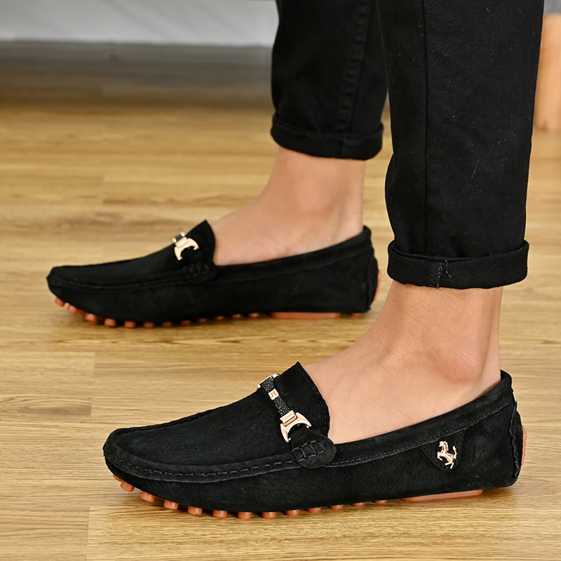 YRZL Loafers Men Casual Fashion Suede Men Shoes Lightweight Soft Genuine Leather Moccasins Slip on Driving Shoes for Men Size 48