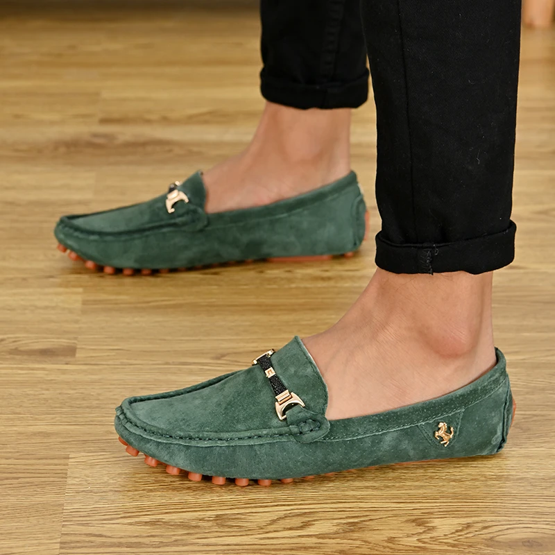 YRZL Loafers Men Casual Fashion Suede Men Shoes Lightweight Soft Genuine Leather Moccasins Slip on Driving Shoes for Men Size 48