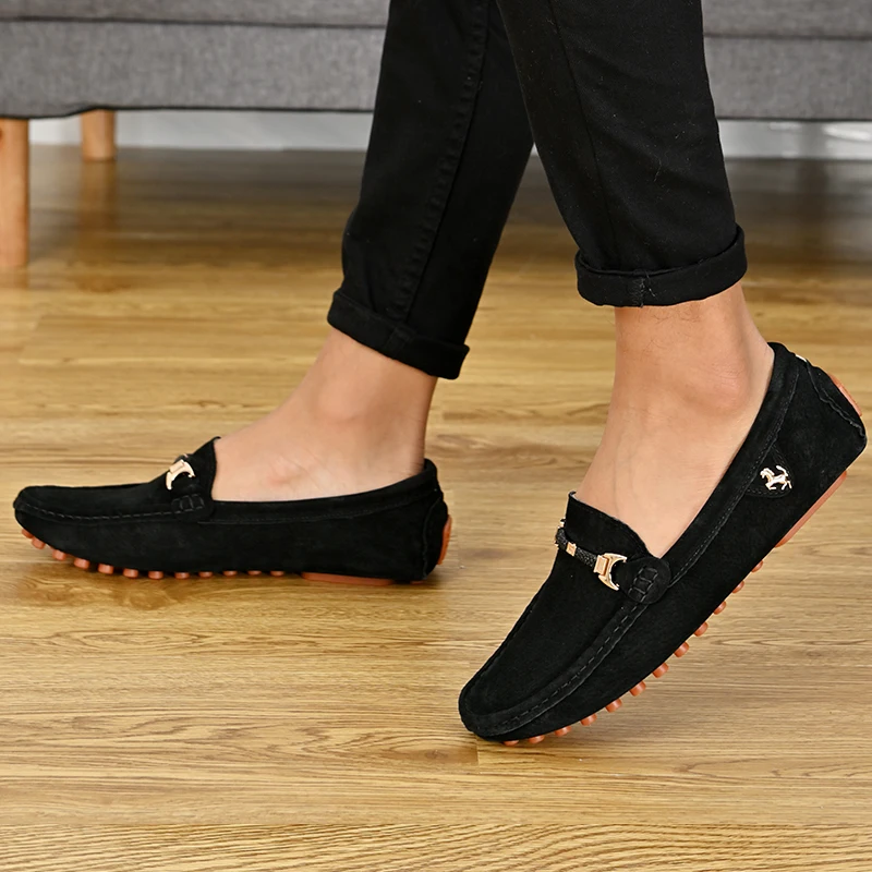 YRZL Loafers Men Casual Fashion Suede Men Shoes Lightweight Soft Genuine Leather Moccasins Slip on Driving Shoes for Men Size 48
