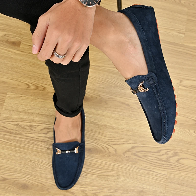 YRZL Loafers Men Casual Fashion Suede Men Shoes Lightweight Soft Genuine Leather Moccasins Slip on Driving Shoes for Men Size 48