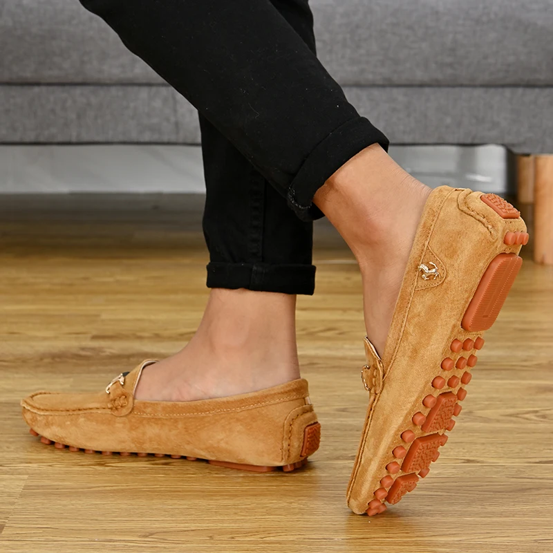 YRZL Loafers Men Casual Fashion Suede Men Shoes Lightweight Soft Genuine Leather Moccasins Slip on Driving Shoes for Men Size 48