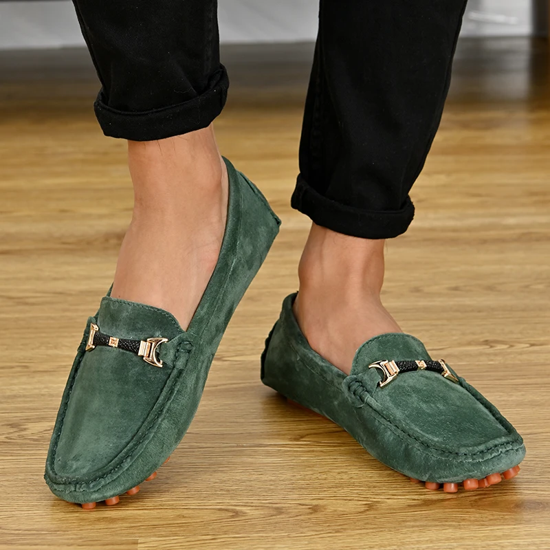 YRZL Loafers Men Casual Fashion Suede Men Shoes Lightweight Soft Genuine Leather Moccasins Slip on Driving Shoes for Men Size 48