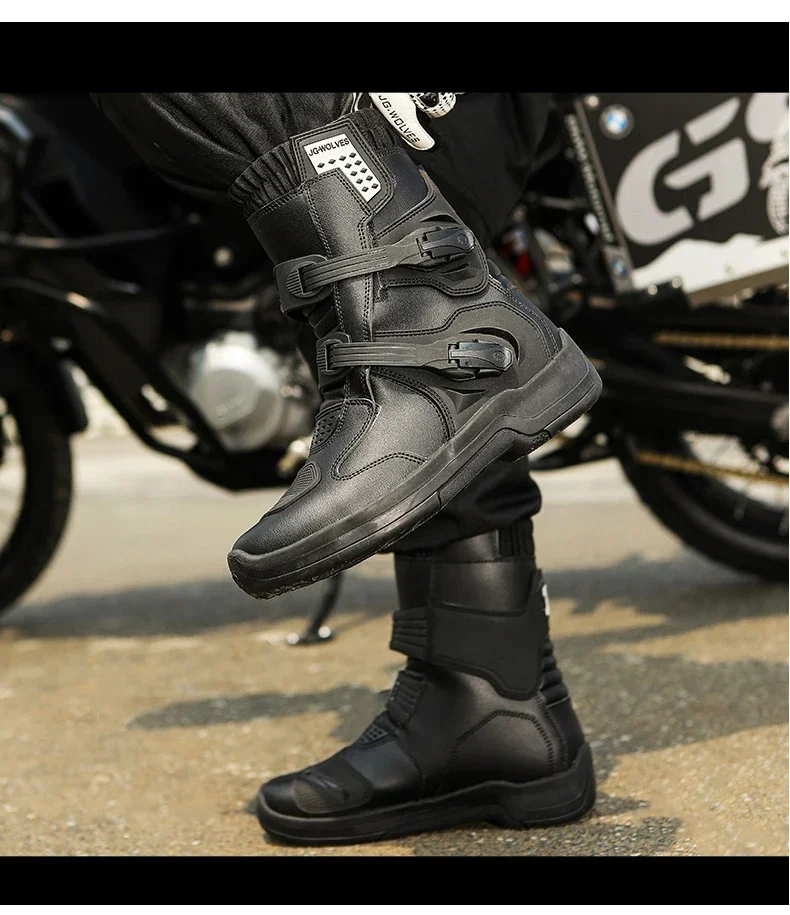 Men Riding Shoes Motorcycle Boots Waterproof Leather Motocross Boots Anti Slip Dirt Bike Off Road Racing Protective Shoes