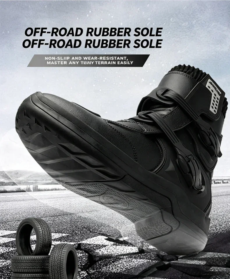 Men Riding Shoes Motorcycle Boots Waterproof Leather Motocross Boots Anti Slip Dirt Bike Off Road Racing Protective Shoes