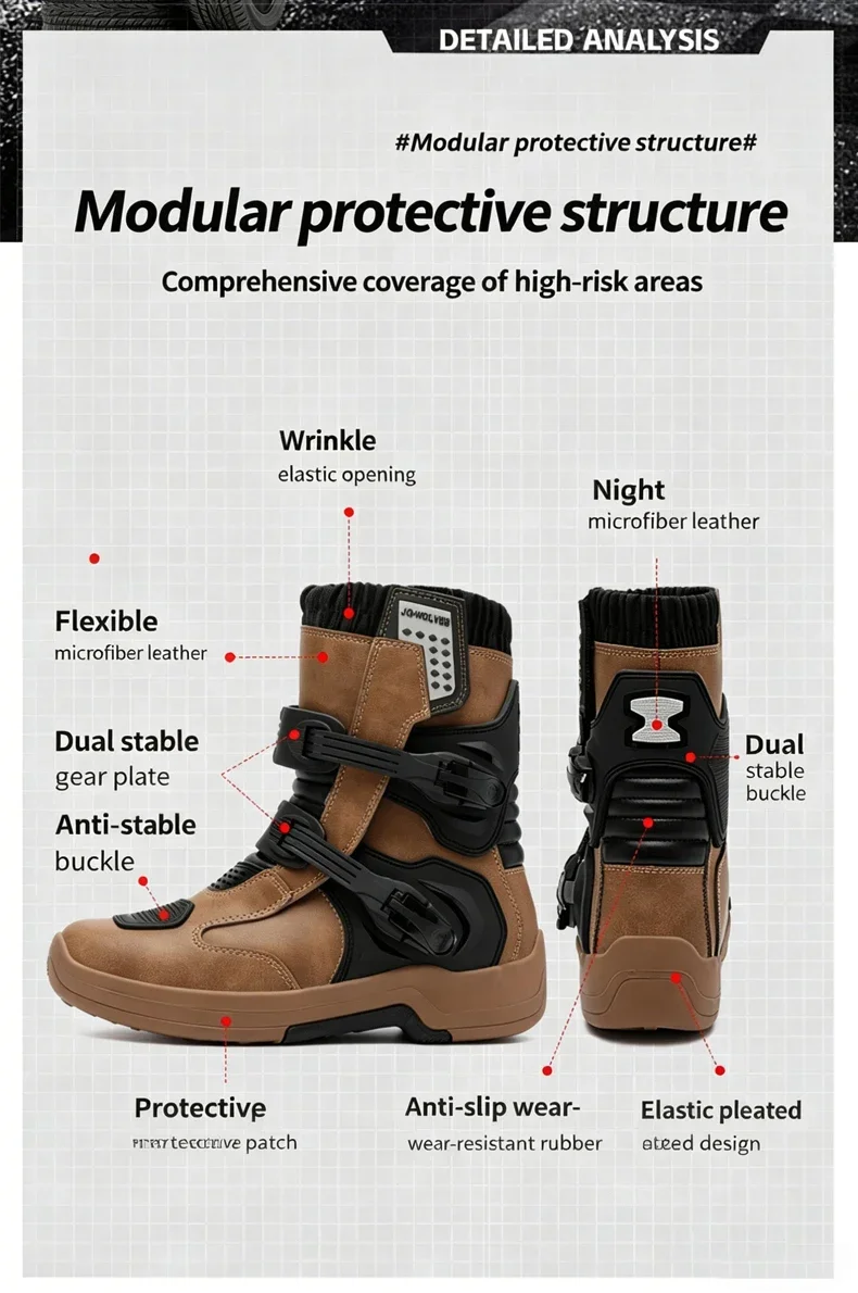 Men Riding Shoes Motorcycle Boots Waterproof Leather Motocross Boots Anti Slip Dirt Bike Off Road Racing Protective Shoes