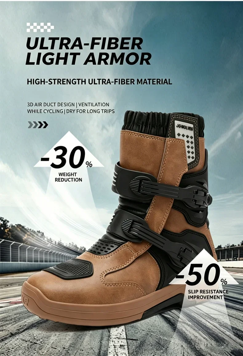 Men Riding Shoes Motorcycle Boots Waterproof Leather Motocross Boots Anti Slip Dirt Bike Off Road Racing Protective Shoes