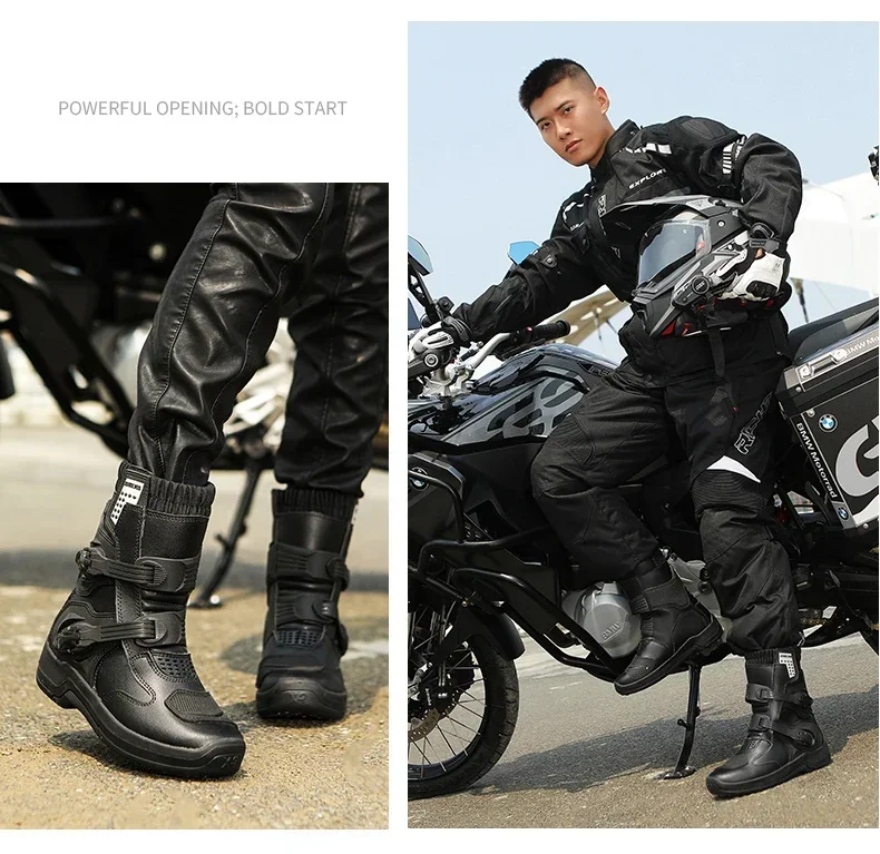 Men Riding Shoes Motorcycle Boots Waterproof Leather Motocross Boots Anti Slip Dirt Bike Off Road Racing Protective Shoes