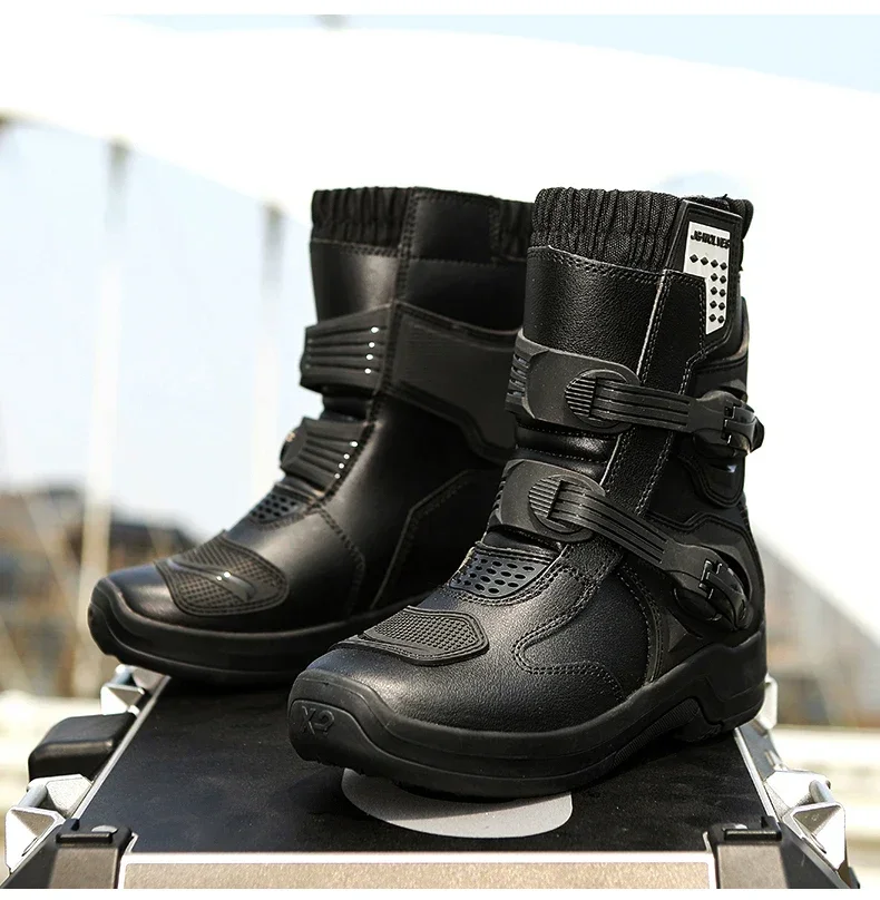 Men Riding Shoes Motorcycle Boots Waterproof Leather Motocross Boots Anti Slip Dirt Bike Off Road Racing Protective Shoes