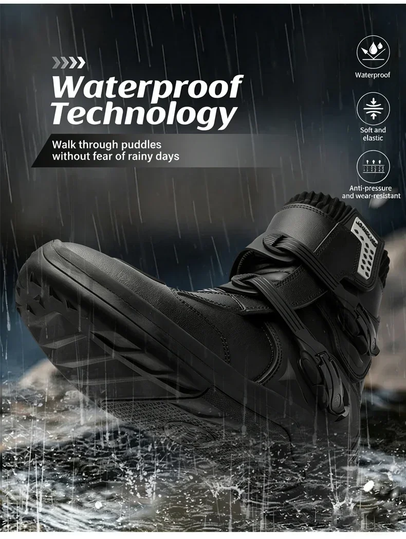 Men Riding Shoes Motorcycle Boots Waterproof Leather Motocross Boots Anti Slip Dirt Bike Off Road Racing Protective Shoes
