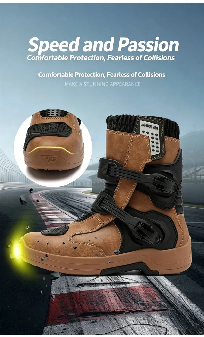 Men Riding Shoes Motorcycle Boots Waterproof Leather Motocross Boots Anti Slip Dirt Bike Off Road Racing Protective Shoes