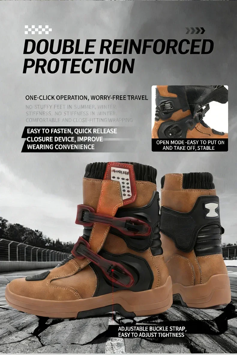 Men Riding Shoes Motorcycle Boots Waterproof Leather Motocross Boots Anti Slip Dirt Bike Off Road Racing Protective Shoes