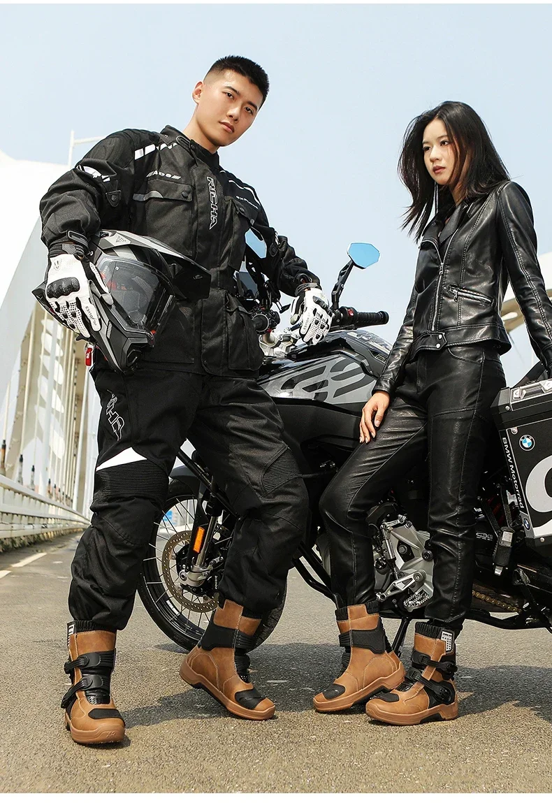 Men Riding Shoes Motorcycle Boots Waterproof Leather Motocross Boots Anti Slip Dirt Bike Off Road Racing Protective Shoes