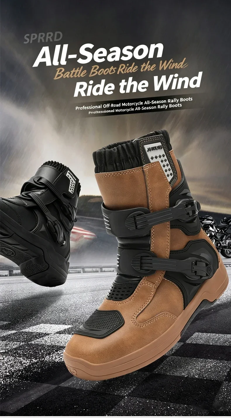 Men Riding Shoes Motorcycle Boots Waterproof Leather Motocross Boots Anti Slip Dirt Bike Off Road Racing Protective Shoes