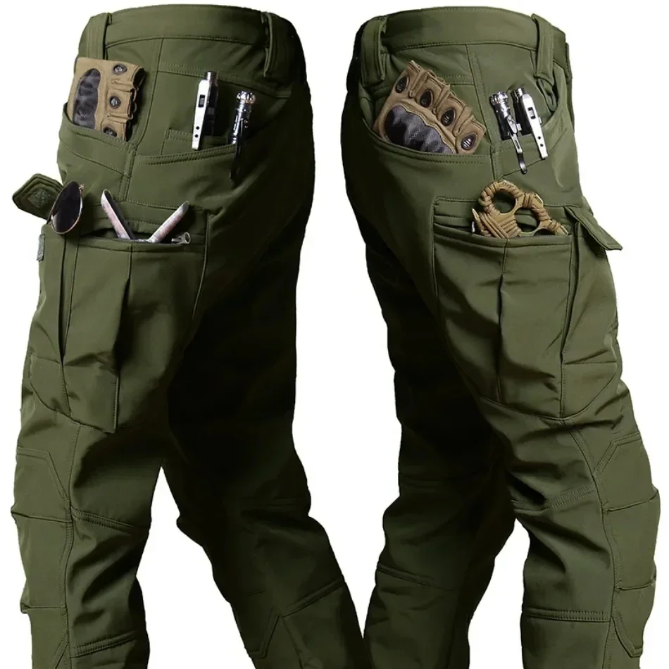 Autumn and Winter Tactical Camouflage Pants Men's Shark Skin Soft Shell Work Pants Outdoor Multi Pocket Windproof Combat Pants