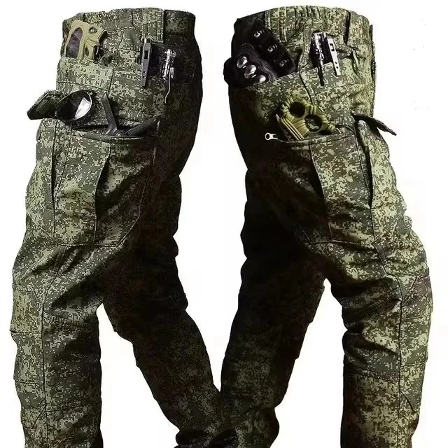 Autumn and Winter Tactical Camouflage Pants Men's Shark Skin Soft Shell Work Pants Outdoor Multi Pocket Windproof Combat Pants