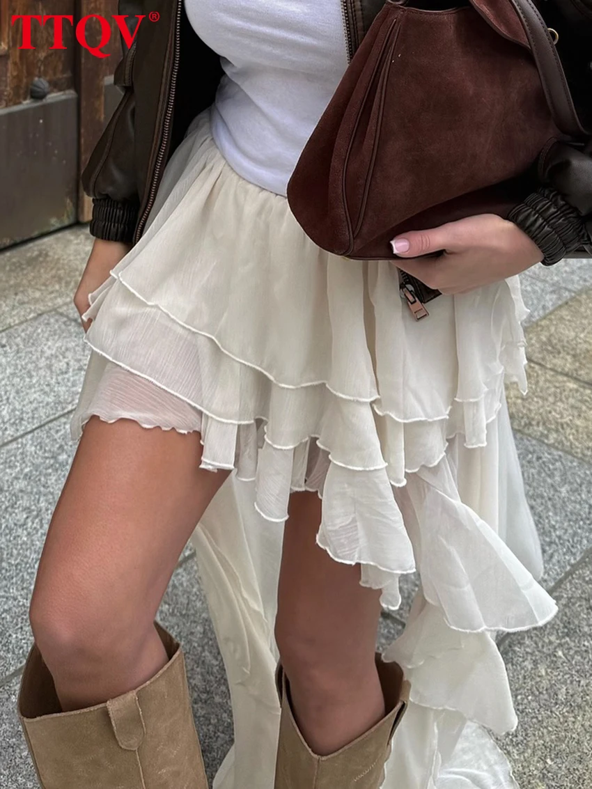 TTQV Casual Apricot Loose Skirts For Women Fashion High Waisted Pleated Skirts Elegant Thin Floor-Length Skirt Female Clothing