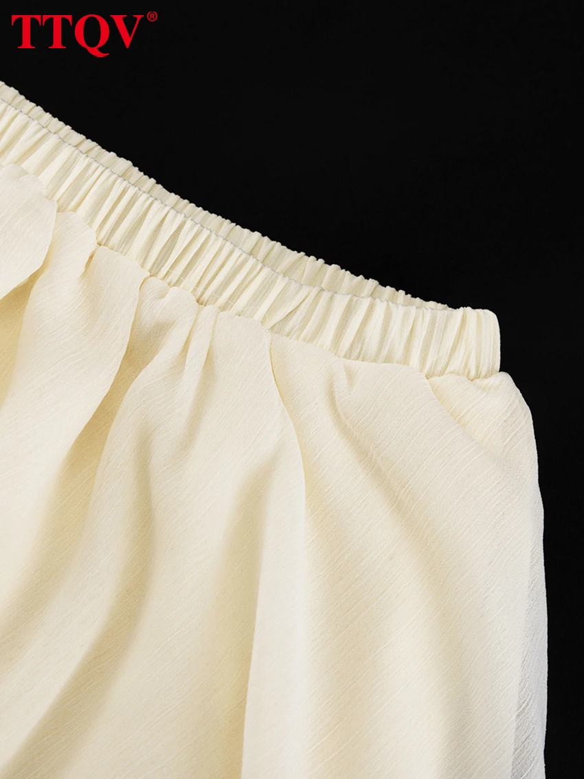 TTQV Casual Apricot Loose Skirts For Women Fashion High Waisted Pleated Skirts Elegant Thin Floor-Length Skirt Female Clothing