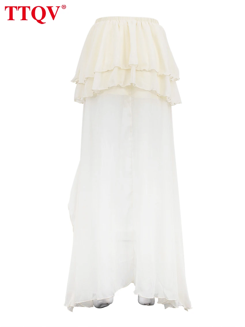 TTQV Casual Apricot Loose Skirts For Women Fashion High Waisted Pleated Skirts Elegant Thin Floor-Length Skirt Female Clothing