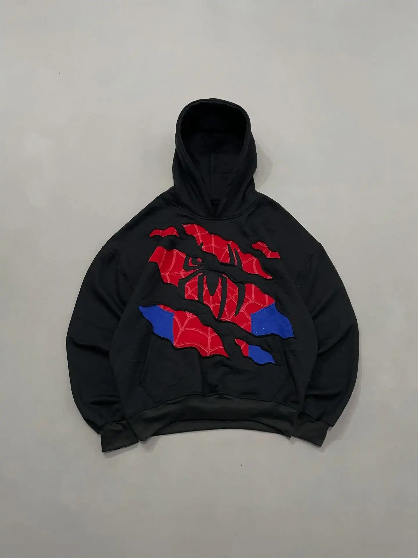 American Retro Spider Patchwork Print Hoodies Fashion Oversized Loose Full Zipper Hoodie Men Jacket Gothic Y2k Street Sweatshirt