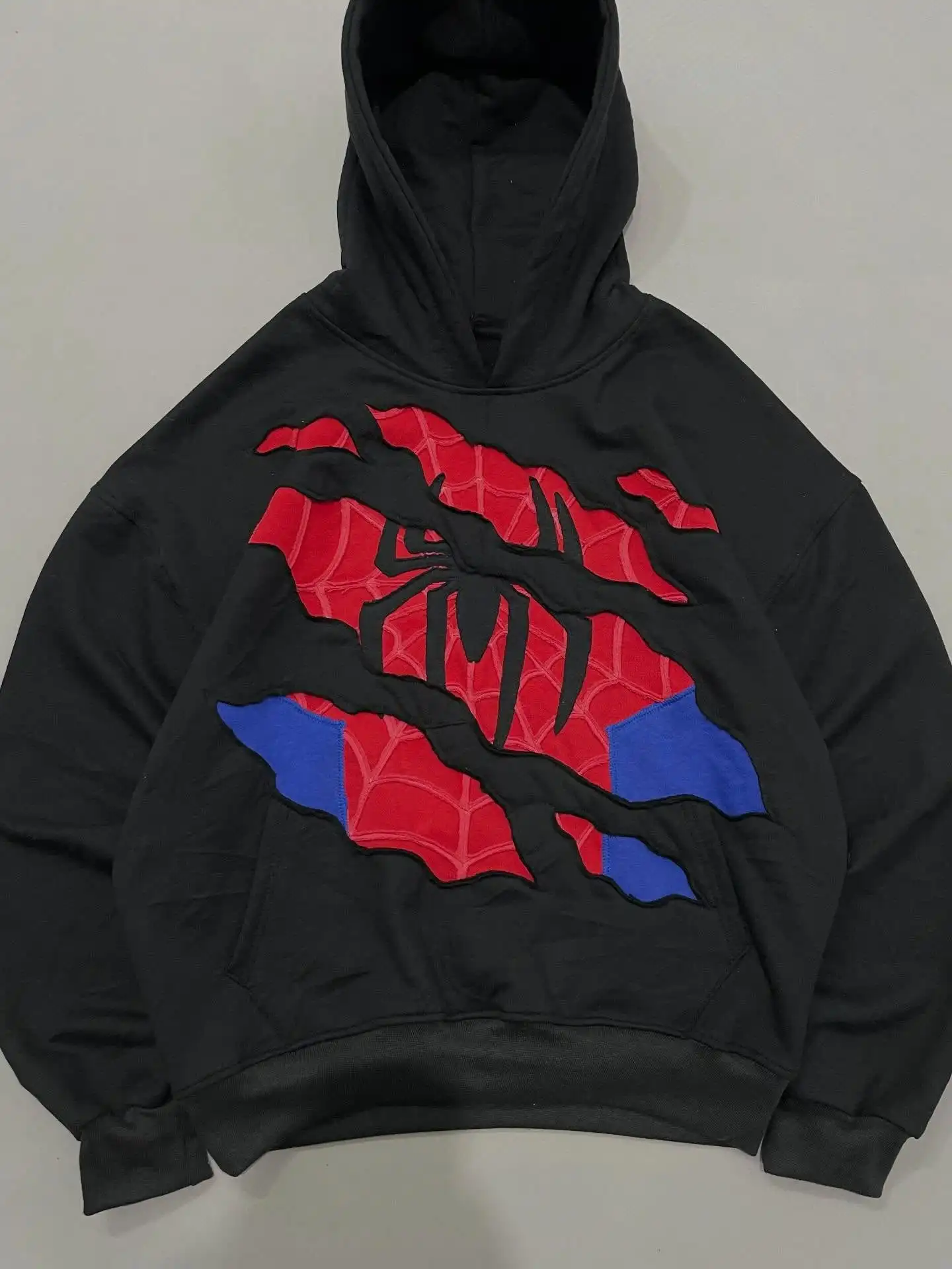 American Retro Spider Patchwork Print Hoodies Fashion Oversized Loose Full Zipper Hoodie Men Jacket Gothic Y2k Street Sweatshirt