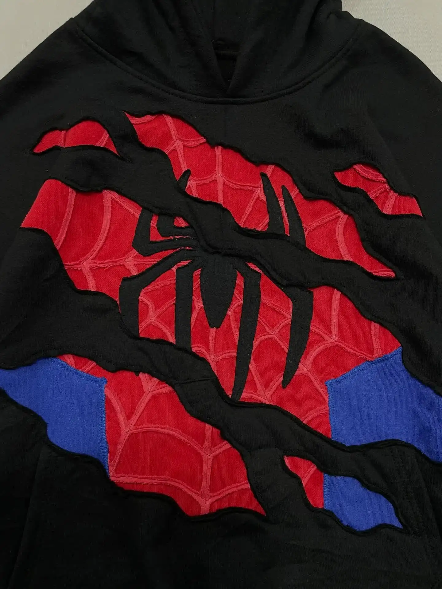 American Retro Spider Patchwork Print Hoodies Fashion Oversized Loose Full Zipper Hoodie Men Jacket Gothic Y2k Street Sweatshirt