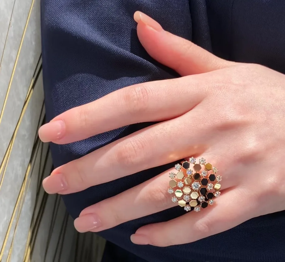 925 Sterling Silver New Style Honeycomb Style Pave Zircon Snowflake Ring For Women Fine Jewelry