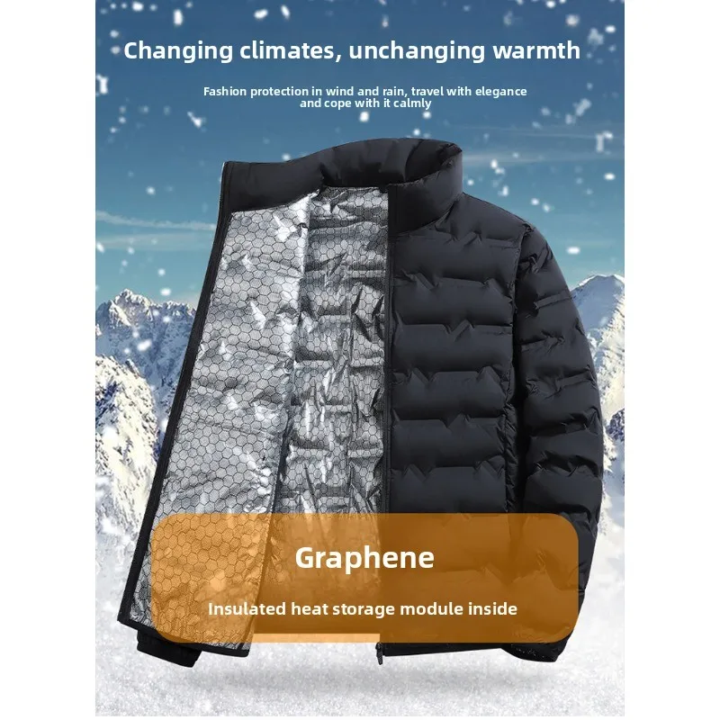 LEOSOXS-Men's outerwear made of graphene material, warm and casual, lightweight stand up collar, winter casual warm top