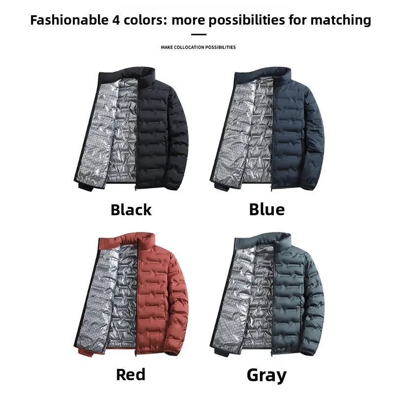 LEOSOXS-Men's outerwear made of graphene material, warm and casual, lightweight stand up collar, winter casual warm top
