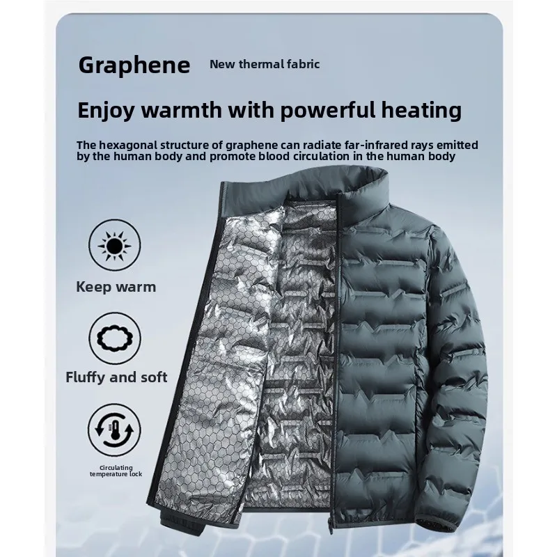 LEOSOXS-Men's outerwear made of graphene material, warm and casual, lightweight stand up collar, winter casual warm top